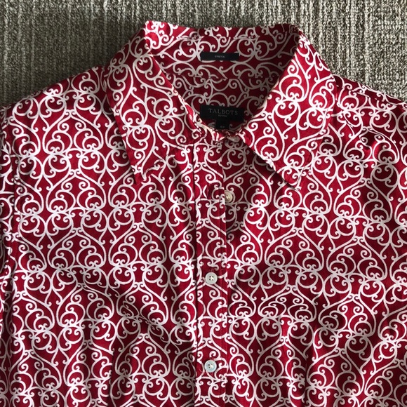 Talbots Red Scroll Button Down Shirt size 6P - Picture 4 of 11
